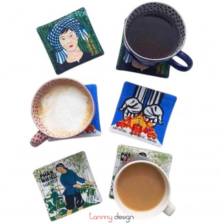 Set of 6 coasters printed with propagana painting pattern